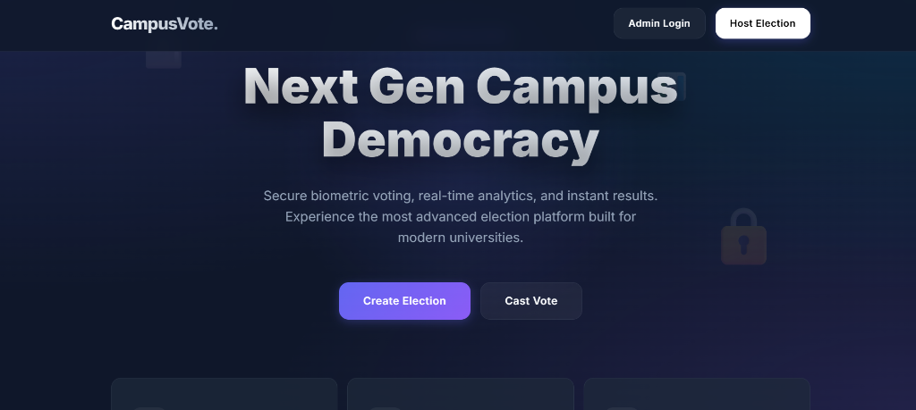 CampusVote — Tamper-Proof Online College Voting System with face-api.js and SHA-256, built by Abhay Tomar