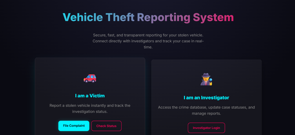 CyberGuard — Vehicle Theft Complaint System with TensorFlow.js and Firebase, built by Abhay Tomar